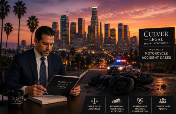 Los Angeles skyline at dusk representing the city where Culver Legal handles motorcycle accident cases