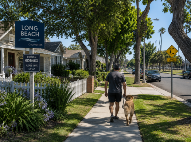 Long Beach residential street where dog bite incidents commonly occur near homes and parks
