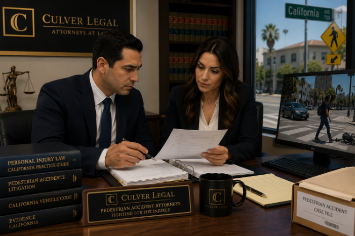 Culver Legal attorneys reviewing a pedestrian accident case in California