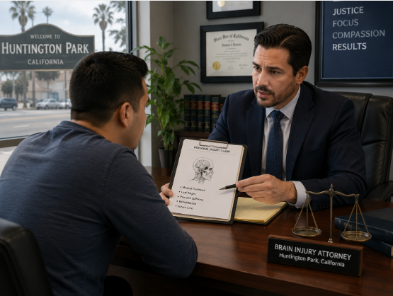 Brain injury attorney consulting with client in Huntington Park, California