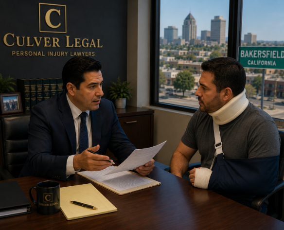 Bakersfield personal injury lawyer consultation with injured client