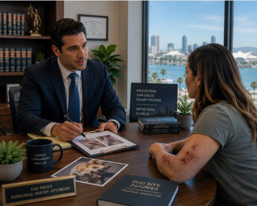 Dog bite injury consultation with personal injury attorney in San Diego