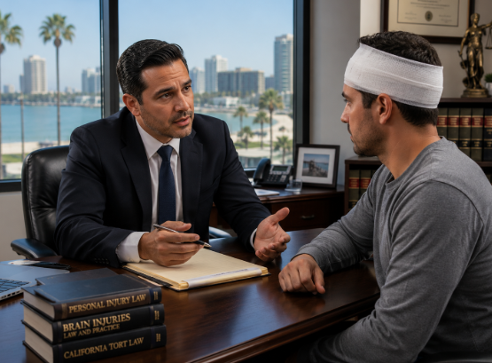 Brain injury lawyer meeting with client in Long Beach California