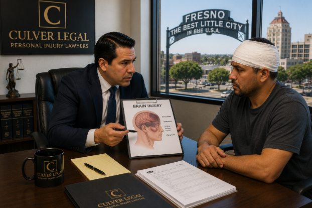 Brain injury attorney meeting with client in Fresno, California