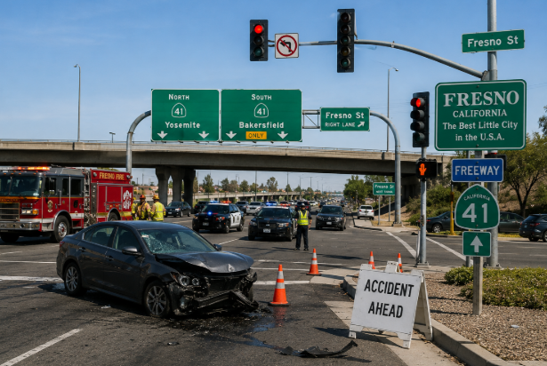Fresno, California freeway intersection near accident site
