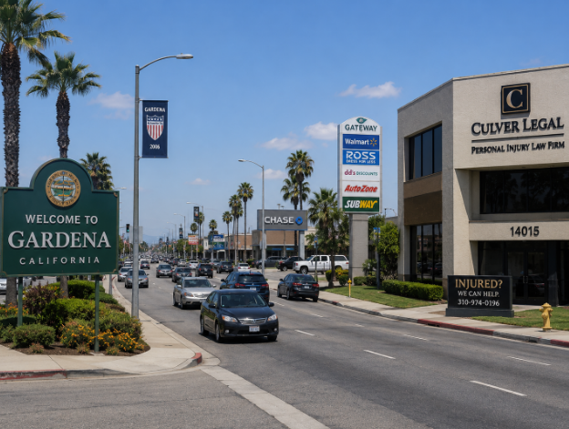 Gardena California street with personal injury attorney office nearby