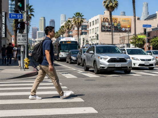Huntington Park street traffic and pedestrian crossing near accident site