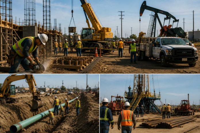 Construction and oil field work sites in Bakersfield where injuries occur