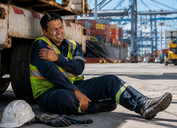 Injured dockworker at Long Beach harbor industrial site