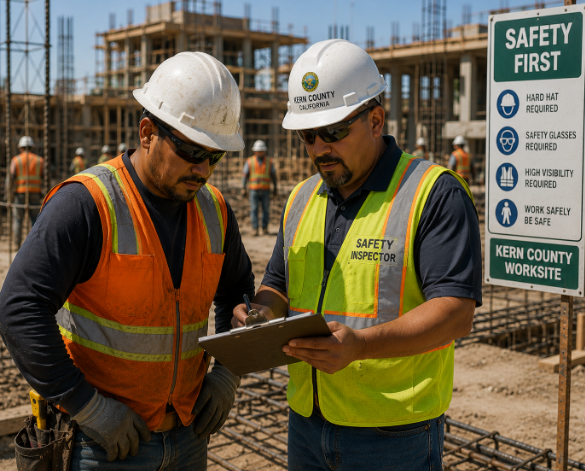 Construction site safety inspection at a Kern County worksite
