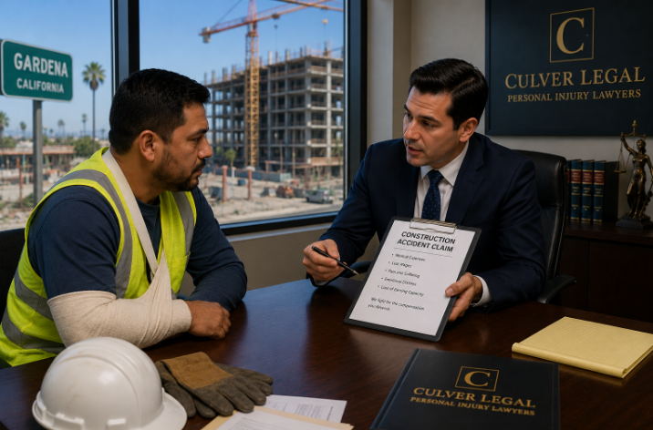 Construction accident lawyer consulting with injured worker in Gardena California