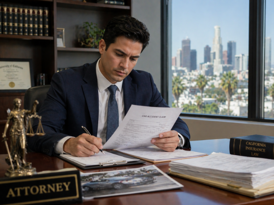Attorney reviewing car accident claim documents in Los Angeles
