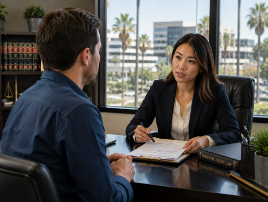 personal injury attorney consulting with client Orange County CA