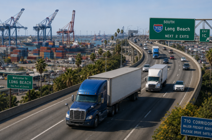 Long Beach port and the 710 freeway corridor where truck accidents frequently occur