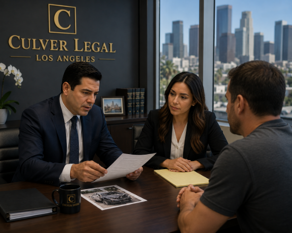 Culver Legal attorneys meeting with a car accident client at their Los Angeles office