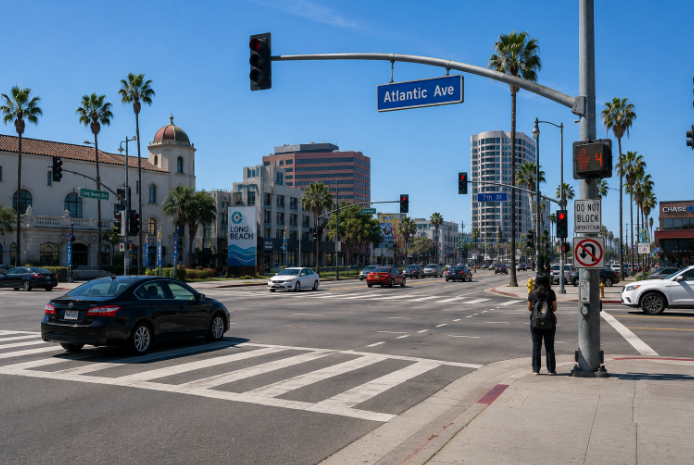 Long Beach California street intersection near pedestrian accident location