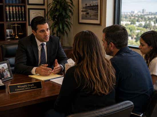 Wrongful death attorney meeting with Orange County family