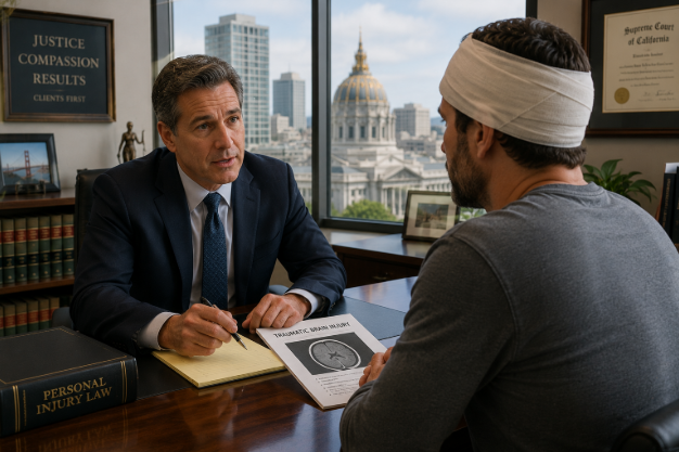 San Francisco personal injury attorney consulting with traumatic brain injury client